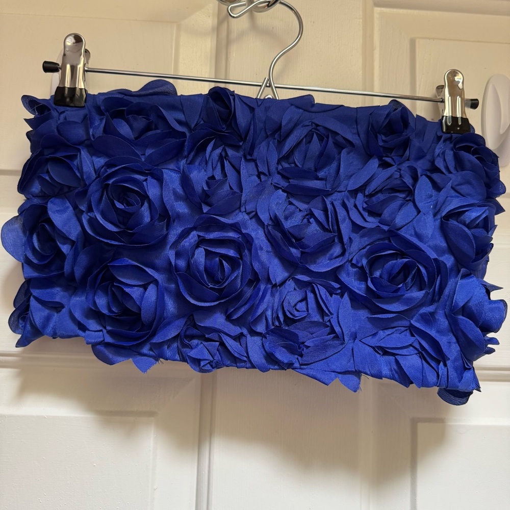 FAERIESTY 3D Rose Flower Tube Top Royal Blue size Small